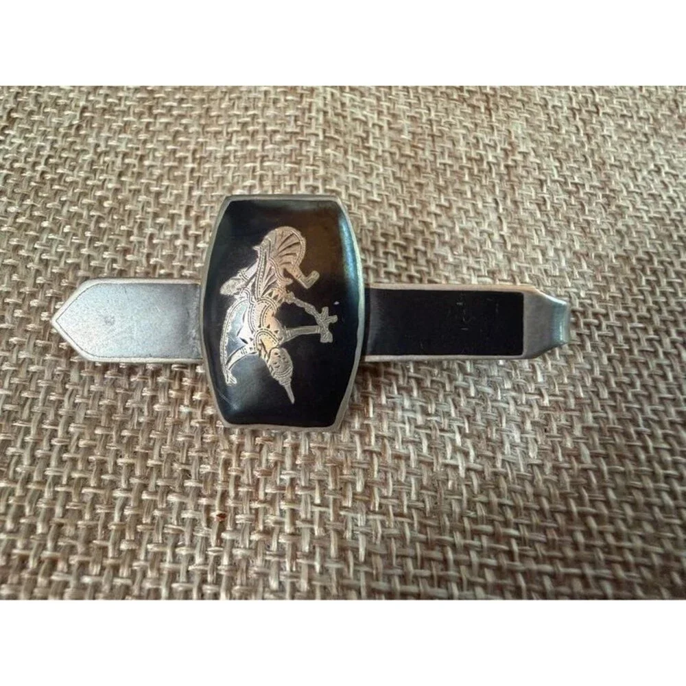 Vintage Mid-Century Siam Sterling Silver Niello Tie Clip, Amfarco Signed